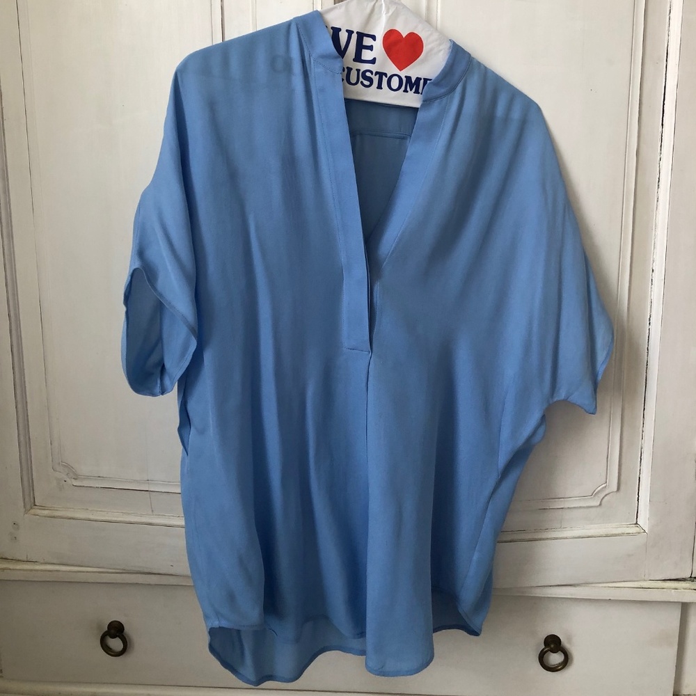 Vince Draped-Neck Silk Blouse Perriwinkle
